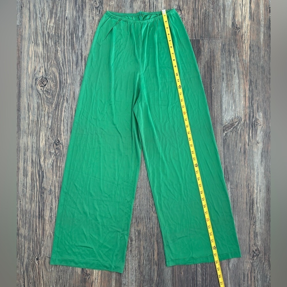 Vtg Gluvtex Wide Leg Slip Pants Size 34 Green Rayon Jersey Undergarment Pajamas - Picture 3 of 10
